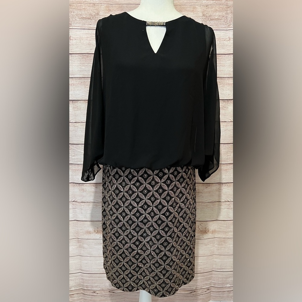 Scarlett Womens Even Dress Midi Long Sleeve Two Toned Black Size 12